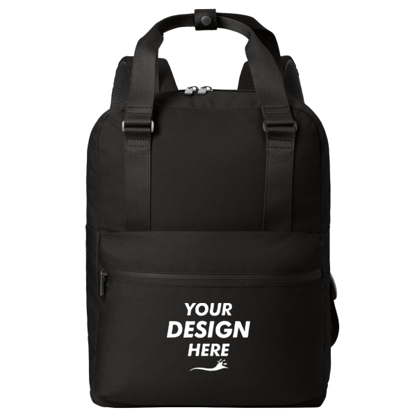 Mercer+Mettle Claremont Handled Backpack, Deep Black, Front view, Mockup