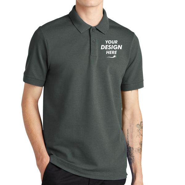 Mercer+Mettle Stretch Heavyweight Pique Polo, Anchor Grey, Front view, Mockup