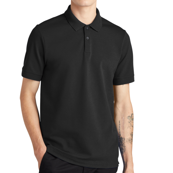 Mercer+Mettle Stretch Heavyweight Pique Polo, Deep Black, Front view