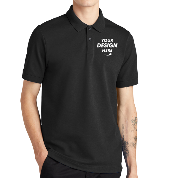Mercer+Mettle Stretch Heavyweight Pique Polo, Deep Black, Front view, Mockup