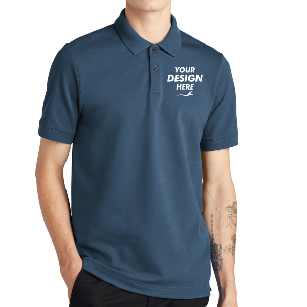 Mercer+Mettle Stretch Heavyweight Pique Polo, Insignia Blue, Front view, Mockup
