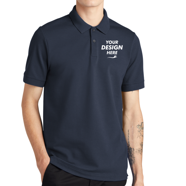 Mercer+Mettle Stretch Heavyweight Pique Polo, Night Navy, Front view, Mockup
