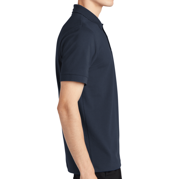 Mercer+Mettle Stretch Heavyweight Pique Polo, Night Navy, Right Sleeve view