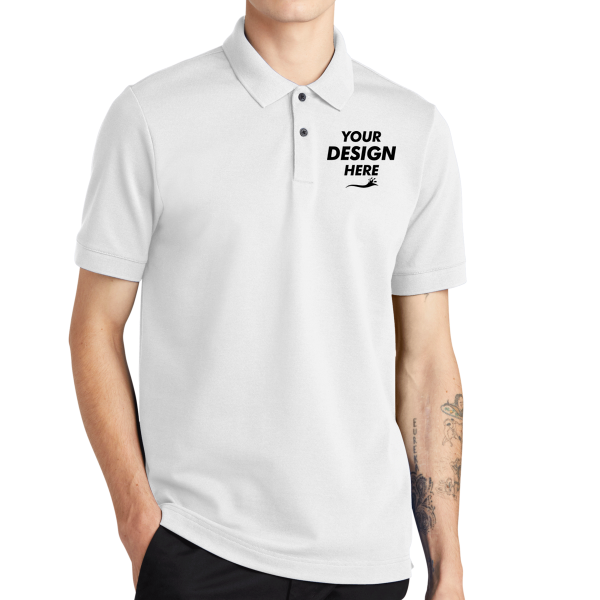 Mercer+Mettle Stretch Heavyweight Pique Polo, White, Front view, Mockup