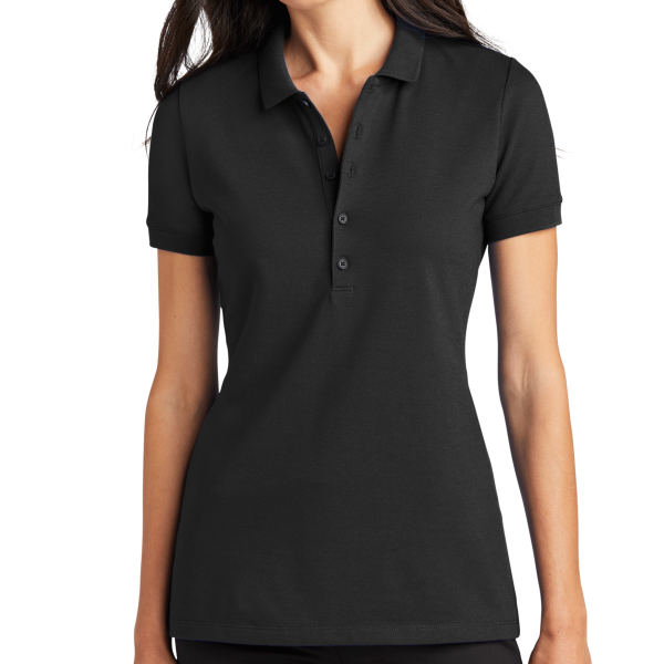 Mercer+Mettle Women's Stretch Heavyweight Pique Polo, Deep Black, Front view