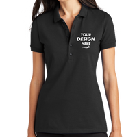 Mercer+Mettle Women's Stretch Heavyweight Pique Polo, Deep Black, Front view, Mockup