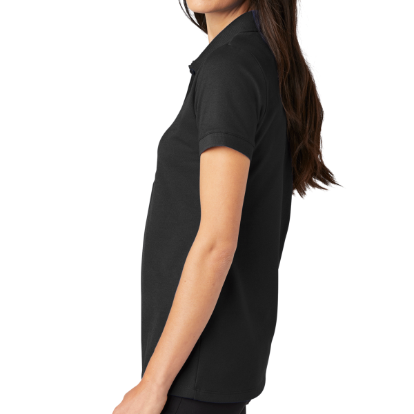 Mercer+Mettle Women's Stretch Heavyweight Pique Polo, Deep Black, Left Sleeve view