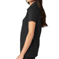 Mercer+Mettle Women's Stretch Heavyweight Pique Polo, Deep Black, Left Sleeve view