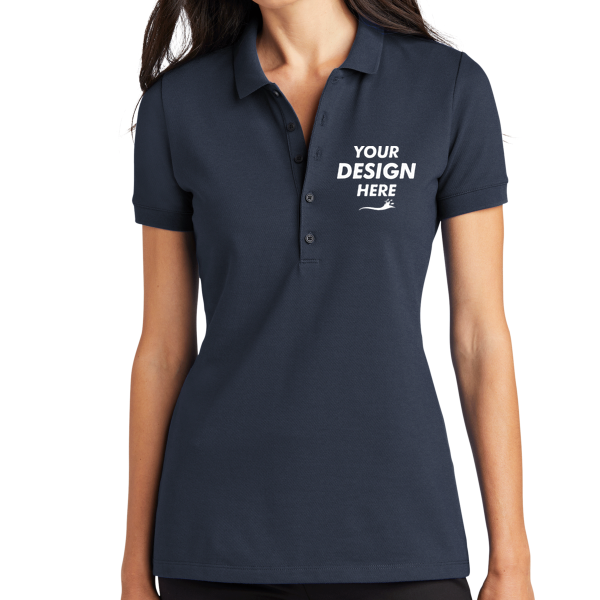 Mercer+Mettle Women's Stretch Heavyweight Pique Polo, Night Navy, Front view, Mockup
