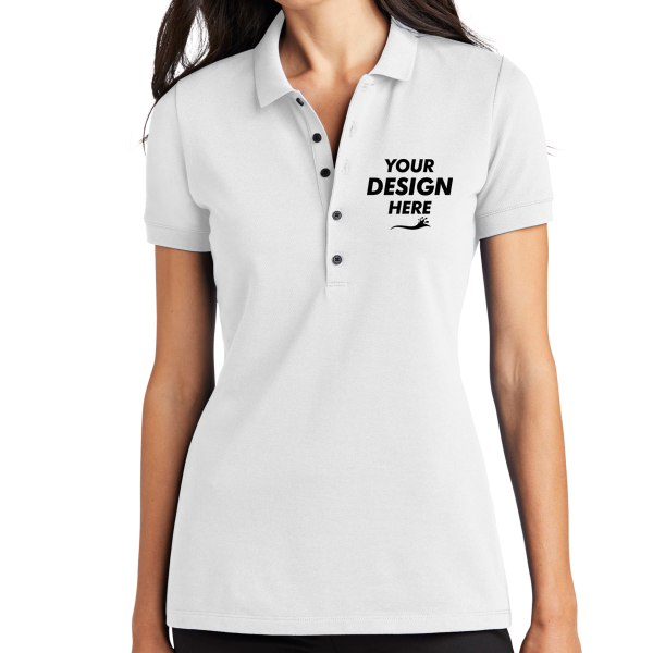 Mercer+Mettle Women's Stretch Heavyweight Pique Polo, White, Front view, Mockup