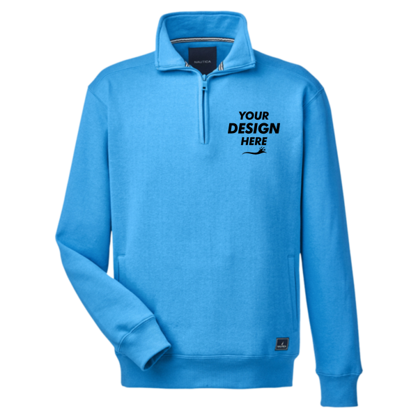 Nautica Men's Anchor Fleece Quarter-Zip Pullover, Azure Blue, Front view, Mockup