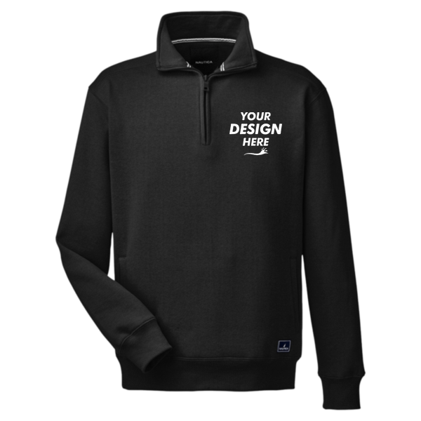 Nautica Men's Anchor Fleece Quarter-Zip Pullover, Black, Front view, Mockup