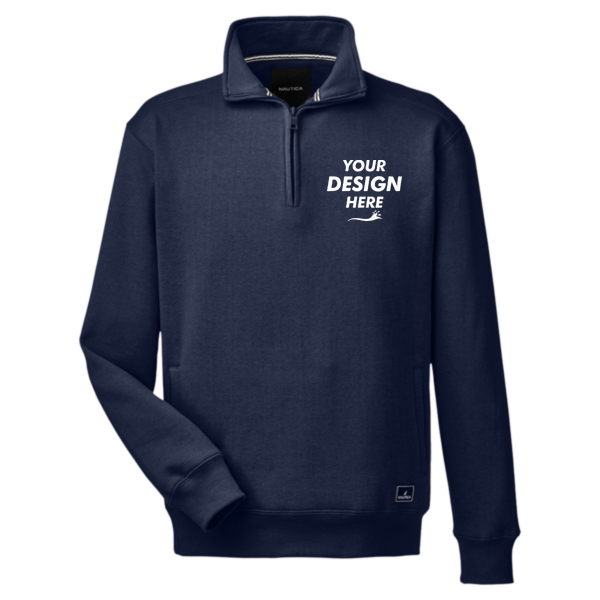 Nautica Men's Anchor Fleece Quarter-Zip Pullover, Navy, Front view, Mockup