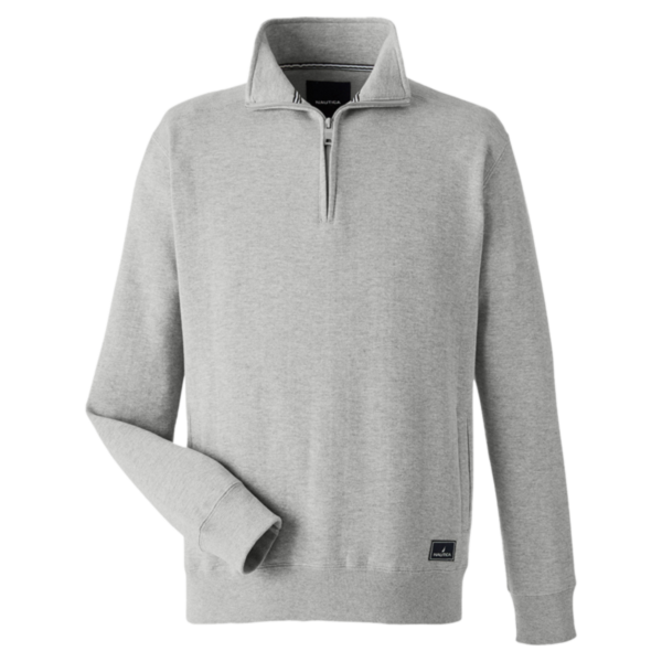Nautica Men's Anchor Fleece Quarter-Zip Pullover, Oxford Heather, Front view