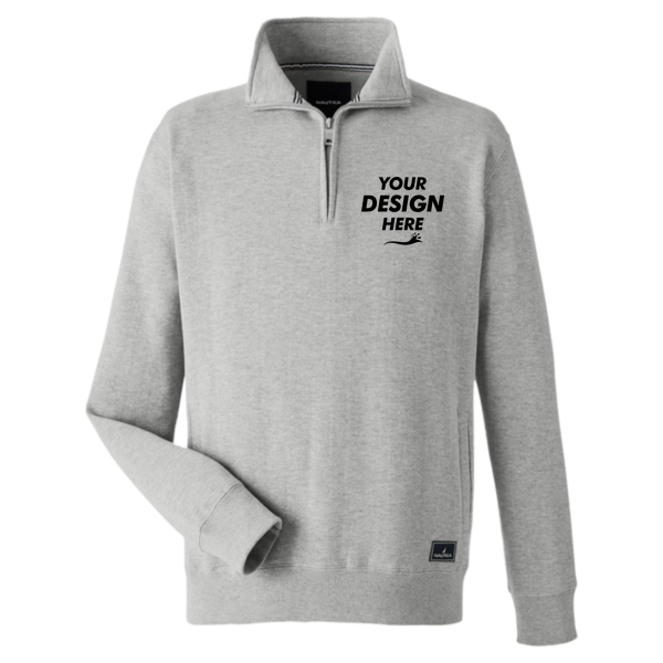 Nautica Men's Anchor Fleece Quarter-Zip Pullover, Oxford Heather, Front view, Mockup