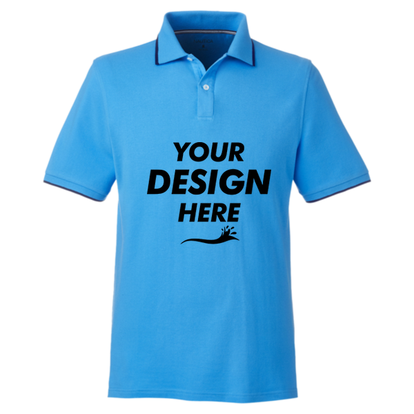 Nautica Men's Deck Polo, Azure Blue, Front view, Mockup