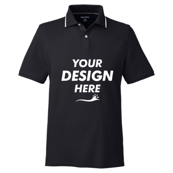 Nautica Men's Deck Polo, Black, Front view, Mockup