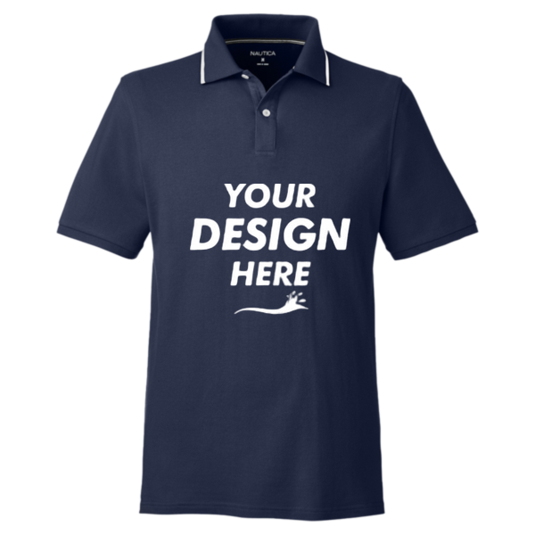 Nautica Men's Deck Polo, Navy, Front view, Mockup