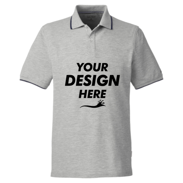 Nautica Men's Deck Polo, Oxford Heather, Front view, Mockup