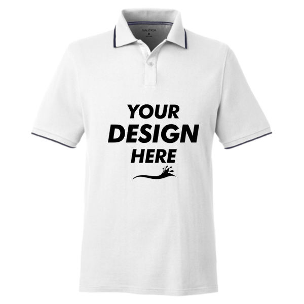Nautica Men's Deck Polo, White, Front view, Mockup