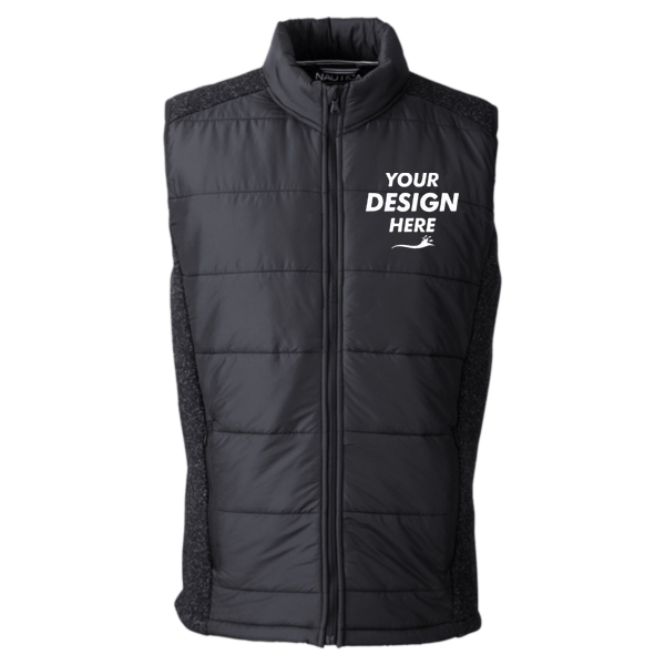 Nautica Men's Harbor Puffer Vest, Black / Black Heather, Front view, Mockup