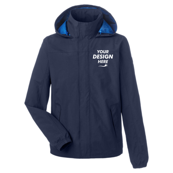 Nautica Men's Voyage Hooded Rain Jacket, Navy, Front view, Mockup