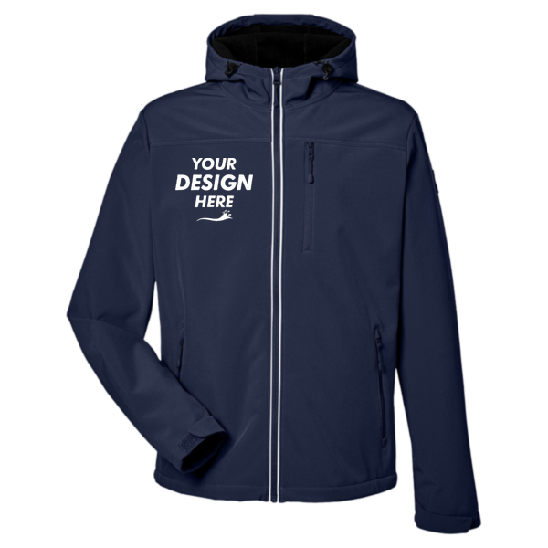 Nautica Men's Wavestorm Hooded Soft Shell Jacket, Navy, Front view, Mockup