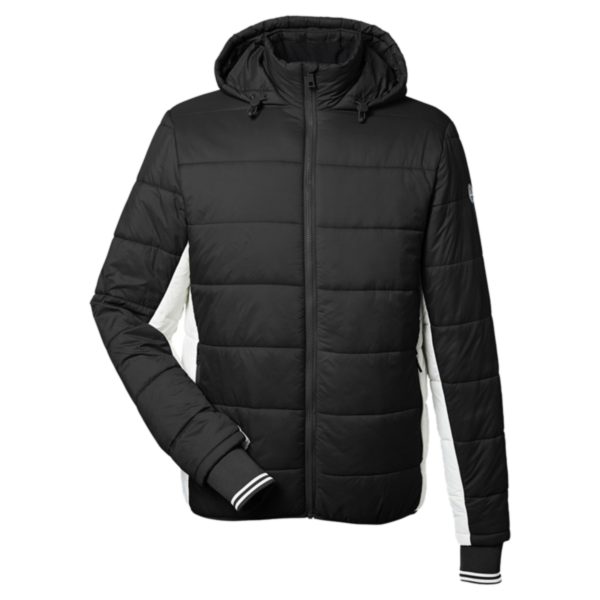Nautica Men's l Mile Hooded Puffer Jacket, Black / Antique White, Front view