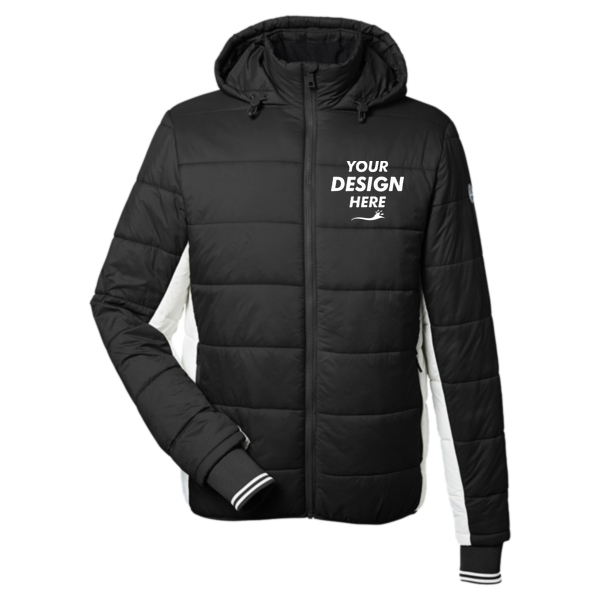 Nautica Men's l Mile Hooded Puffer Jacket, Black / Antique White, Front view, Mockup