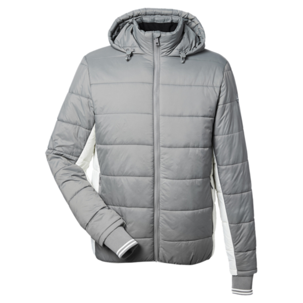 Nautica Men's l Mile Hooded Puffer Jacket, Graphite / Antique White, Front view