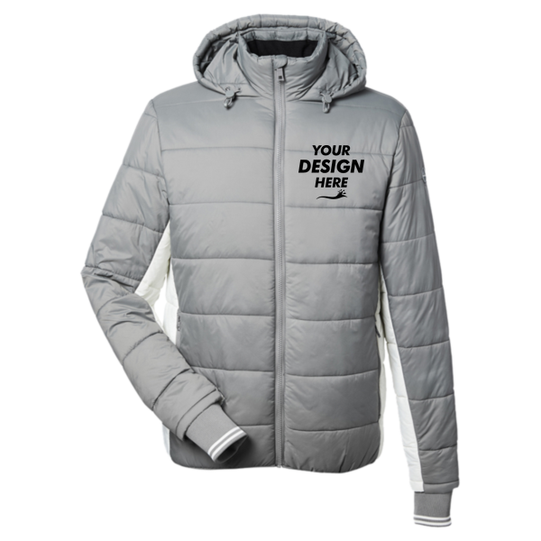 Nautica Men's l Mile Hooded Puffer Jacket, Graphite / Antique White, Front view, Mockup