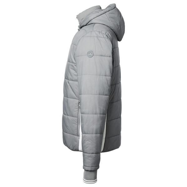 Nautica Men's l Mile Hooded Puffer Jacket, Graphite / Antique White, Left Sleeve view