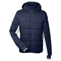 Nautica Men's l Mile Hooded Puffer Jacket, Navy / Antique White, Front view