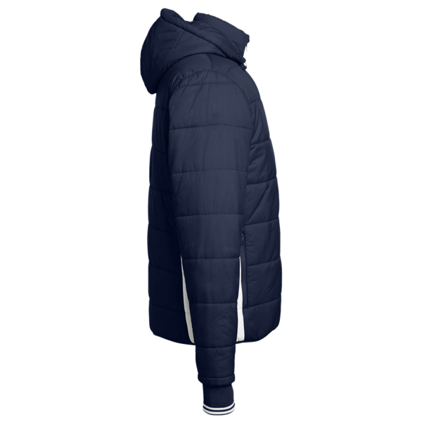 Nautica Men's l Mile Hooded Puffer Jacket, Navy / Antique White, Right Sleeve view