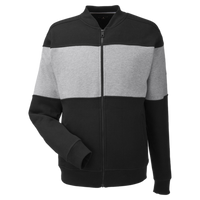 Nautica Unisex Anchor Fleece Colorblocked Bomber Jacket, Black / Oxford Heather, Front view