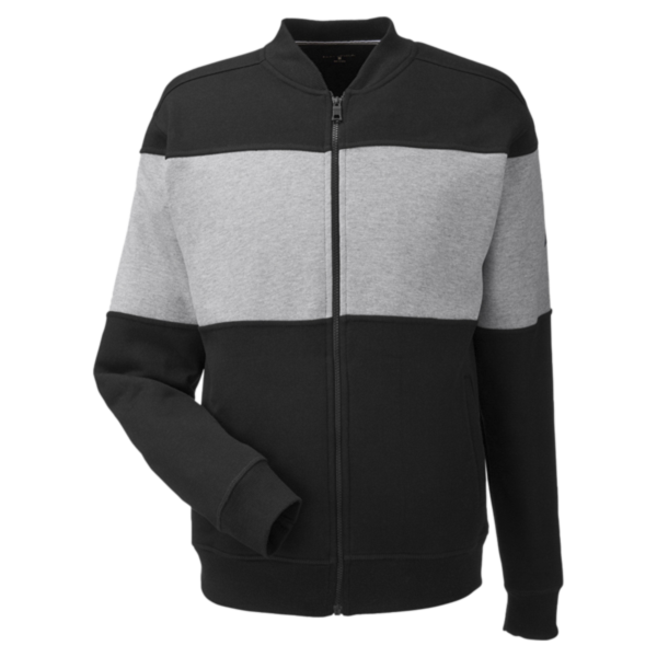 Nautica Unisex Anchor Fleece Colorblocked Bomber Jacket, Black / Oxford Heather, Front view