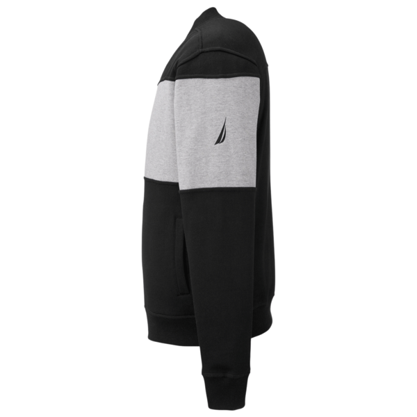 Nautica Unisex Anchor Fleece Colorblocked Bomber Jacket, Black / Oxford Heather, Left Sleeve view