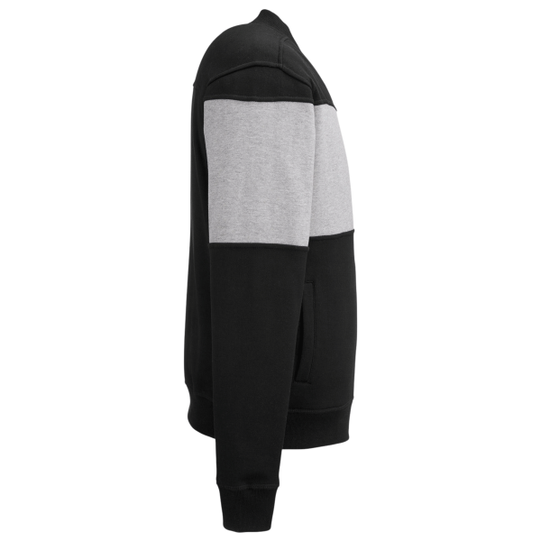 Nautica Unisex Anchor Fleece Colorblocked Bomber Jacket, Black / Oxford Heather, Right Sleeve view