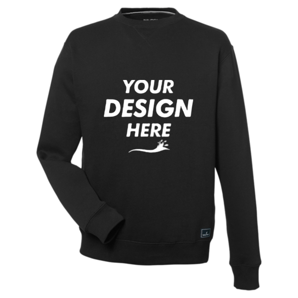 Nautica Unisex Anchor Fleece Crewneck Sweatshirt, Black, Front view, Mockup