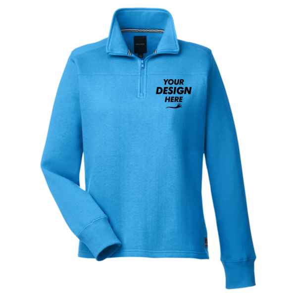 Nautica Women's Anchor Fleece Quarter-Zip Sweatshirt, Azure Blue, Front view, Mockup