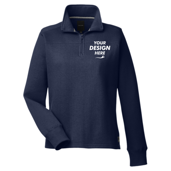 Nautica Women's Anchor Fleece Quarter-Zip Sweatshirt, Navy, Front view, Mockup