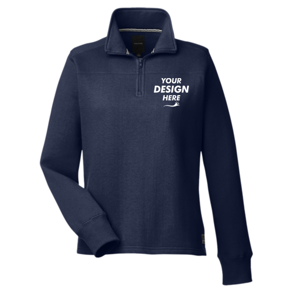 Nautica Women's Anchor Fleece Quarter-Zip Sweatshirt, Navy, Front view, Mockup
