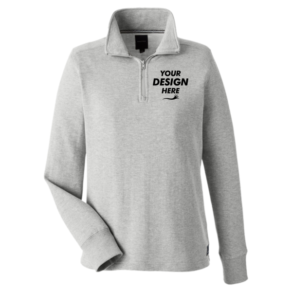 Nautica Women's Anchor Fleece Quarter-Zip Sweatshirt, Oxford Heather, Front view, Mockup