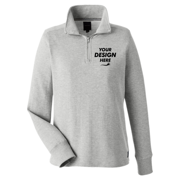 Nautica Women's Anchor Fleece Quarter-Zip Sweatshirt, Oxford Heather, Front view, Mockup