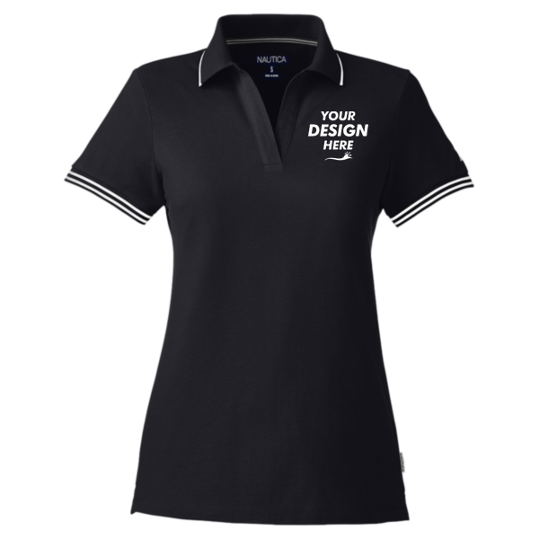 Nautica Women's Deck Polo, Black, Front view, Mockup