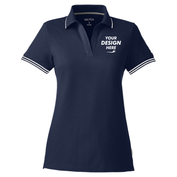 Nautica Women's Deck Polo, Navy, Front view, Mockup