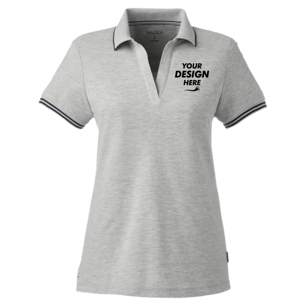 Nautica Women's Deck Polo, Oxford Heather, Front view, Mockup