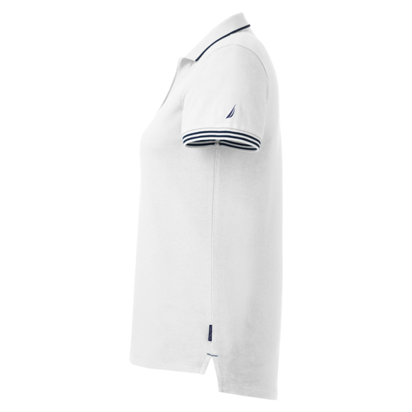 Nautica Women's Deck Polo, White, Left Sleeve view