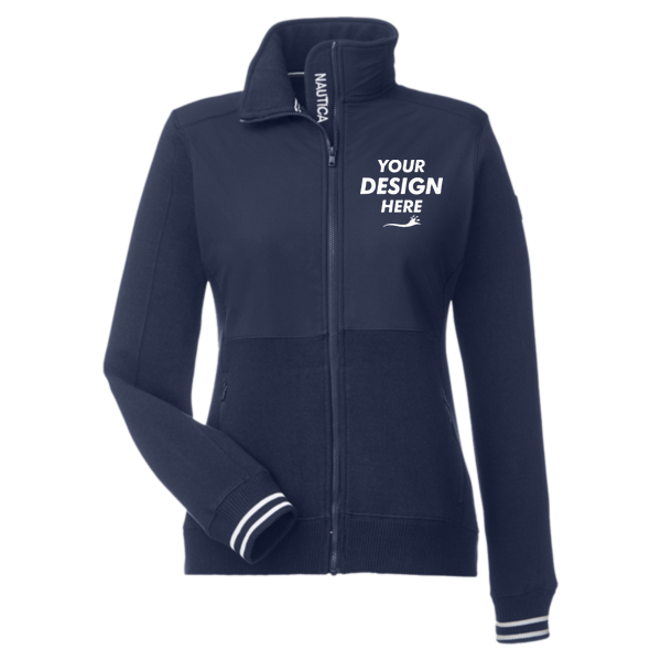 Nautica Women's Navigator Fleece Full-Zip Jacket, Navy / Navy, Front view, Mockup