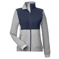 Nautica Women's Navigator Fleece Full-Zip Jacket, Oxford Heather / Navy, Front view